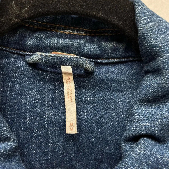 Free People Embroidered Demin Jacket Womens Size M Military Band Cropped Blue - Picture 7 of 11